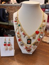 New neck mess, double layered charm necklace, handmade with matching earrings in Plainfield, Illinois