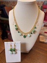 New handmade St. Patrick’s Day four leaf clover, green charmed, necklace, gold tones with matchi... in Plainfield, Illinois