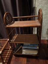 Vintage Boho Rattan Shelf + Bamboo End Table Set in Okinawa, Japan
