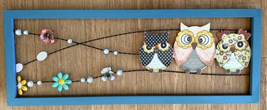 Wall Art - dimensional Metal Owls & Flowers - Wood Frame 37"W x 2'H in Wheaton, Illinois