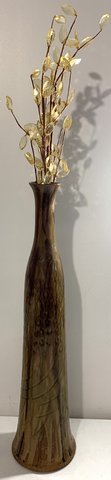 Like New! Tall Ceramic Vase brown & green finish w/ yellow sprigs - Home Decor in Joliet, Illinois