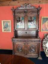 Estate Antique Carved Oak Sideboard w/ Stained Glass – Statement Piece in West Orange, New Jersey