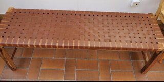 Teak wood woven genuine lamb leather bench in Ramstein, Germany