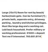 Room for Rent by North Harbor/Main Gate in Camp Pendleton, California