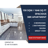 Spacious 3BR Apartment (150 sqm / 1646 sq ft) – Modern Area near Panzer, Kelley & Patch in Stuttgart, GE