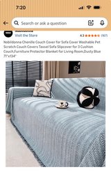 New chenille couch cover in dusty blue. This large slipcover is 71x134 inches in Temecula, California