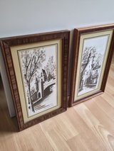 Set of 2 Matching Framed European Prints – Vintage Wood Frames in Ramstein, Germany