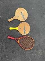 wood paddle for ball game and kid size tennis racket in Joliet, Illinois