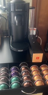 Nespresso Vertuo Coffee Maker, pods and pod drawer in Okinawa, Japan