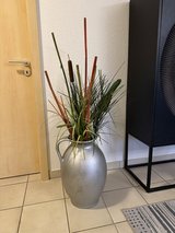 Modern XL Silver Decorative Vase with Stylish Artificial Plant Arrangement in Ramstein, Germany