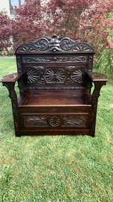Bench from France in solid oak wood 1880 in Ramstein, Germany