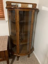 Vintage Oak Bow Front Curio Cabinet in Alamogordo, New Mexico