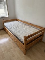 Solid Wood Bed with Pull-Out Guest Bed + Mattress (1 year old) in Stuttgart, GE