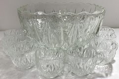 Vintage Glass Punch Bowl + 12 cup Set in Naperville, Illinois