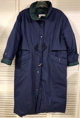 Woman's Petite Large Navy / Grn Trim Down Mulberry Street 3/4 Length Coat *EUC* in Chicago, Illinois