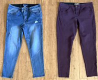 2pr Ladies Sz 12 Democracy "Ab"solution Jeans - distressed Blue Denim Ankle Jeans & Plum Straigh... in Bolingbrook, Illinois