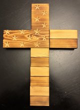 Absolutely Beautiful Rustic Patriotic Wooden American Flag Cross Handmade by Dirt Road Steel in Warner Robins, Georgia