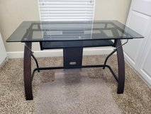 Medium Sized Wood & Metal Desk With Glass Top in Alamogordo, New Mexico
