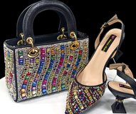 Elegant Italian Multicolor Heels & Rhinestone Handbag Set in Los Angeles, California