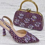 Women's Purple Party Heels + Crystal Bag Set – Italian Elegance for Special Occasions in Los Angeles, California