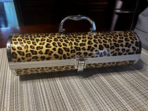 Leopard Print Wine Carrier Hardshell Case with Silver Hardware & Corkscrew in Naperville, Illinois
