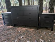 Large Dresser & Nightstands 3pc Bedroom Set Solid Wood Black Satin New in Kingwood, Texas