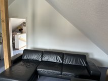 Black Lederland 3 seat sofa with chaise. in Ramstein, Germany