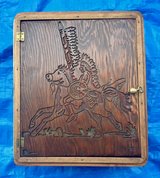 Handmade solid wood folk art cabinet for holding CDs or other things in Okinawa, Japan