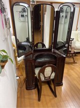 Vanity with three way mirror and , inside door to hang jewelry in this compartment. in Okinawa, Japan