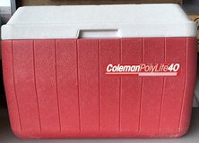 Vintage Coleman PolyLite40 Cooler - 40qt - red w/white lid in Bolingbrook, Illinois