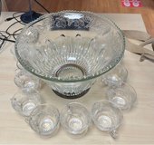 Vintage Grape Design Punch Bowl with 14 Cups and Candleholers in Ramstein, Germany