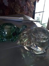 2 Heavy Glass Turtle/Kitty Candle Holders in Alamogordo, New Mexico