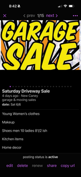 Saturday driveway sale in Kingwood, Texas