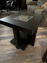 Wooden End Table with Glass Top – $50 in Houston, Texas