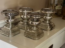 4 Pottery Barn Mercury Glass Pillar Candle holders in Bolingbrook, Illinois