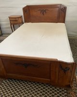 Solid wood queen size bed with mattress in Ramstein, Germany