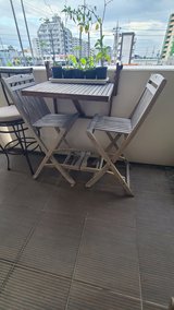 Teak wood Wall Hanging Folding Table & 2x Teak wood Folding Bar chairs in Okinawa, Japan