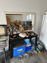 White framed mirror, candleholders, misc plates in Ramstein, Germany