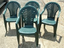 4 X GREEN GARDEN PLASTIC CHAIRS in Lakenheath, UK