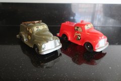 Lot of 2 Vintage Lincoln Line Working  "Pull Back" Plastic Trucks Marked Patent Pending in Chicago, Illinois