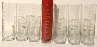 Like New! Set of 7 Clear Glass etched Corona Light beer 7" Glasses in Westmont, Illinois
