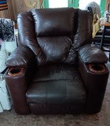 Brown Leatherette Electric Recliner with 2 Cup Hulders in Houston, Texas