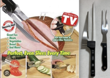 Serrated Carving Knife w/ Adj Slicing Guide & Fork Set *EUC* in Joliet, Illinois
