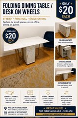 2 Available! Folding Dining Table / Desk on Wheels – $20 Each in Stuttgart, GE