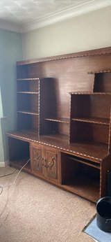 Unique hand built and hand carved free-standing wall unit with shelves and cupboard in Lakenheath, UK
