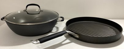3pc Calphalon nonstick Cookware Set - 12" Fry Pan / Pot & Griddle Grill Skillet & Lid in Orland Park, Illinois