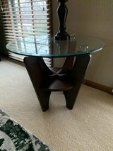 Dark wood base with Glass top side table in Westmont, Illinois
