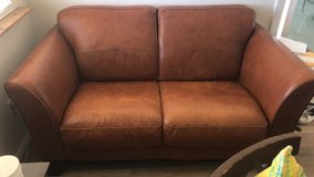 brown leather sofa in Yucca Valley, California