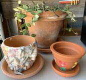 Set of 3 Terracotta Clay Pots / Planters & 1 live Wax plant needs TLC in Joliet, Illinois