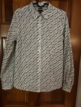 Talbots Wrinkle Resistant Blue & Gold Print Blouse-Size 8 in St. Charles, Illinois